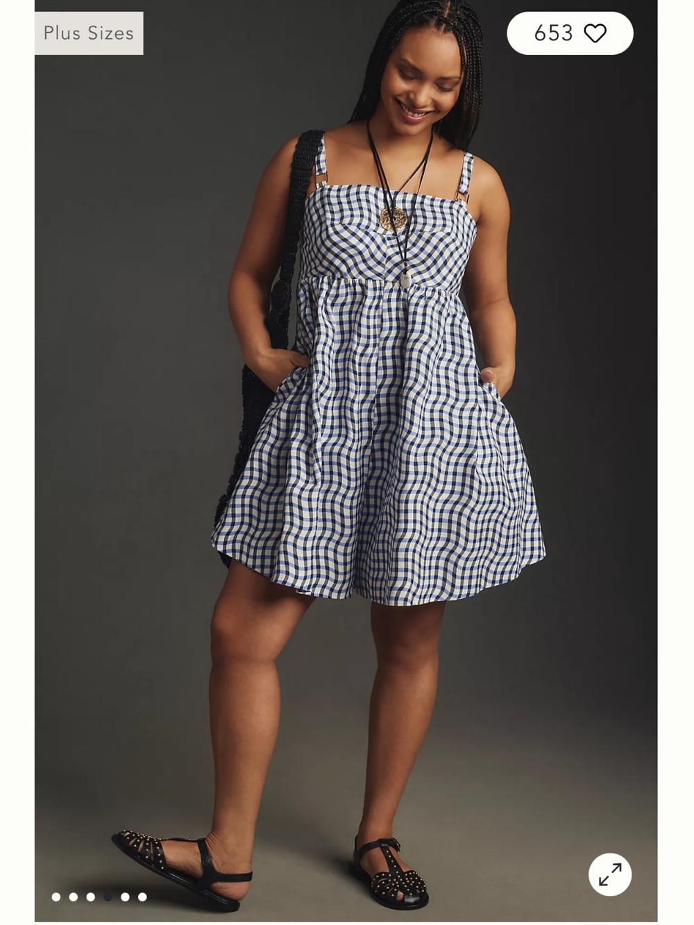 Maeve Blue & White Gingham Spaghetti-Strap romper.